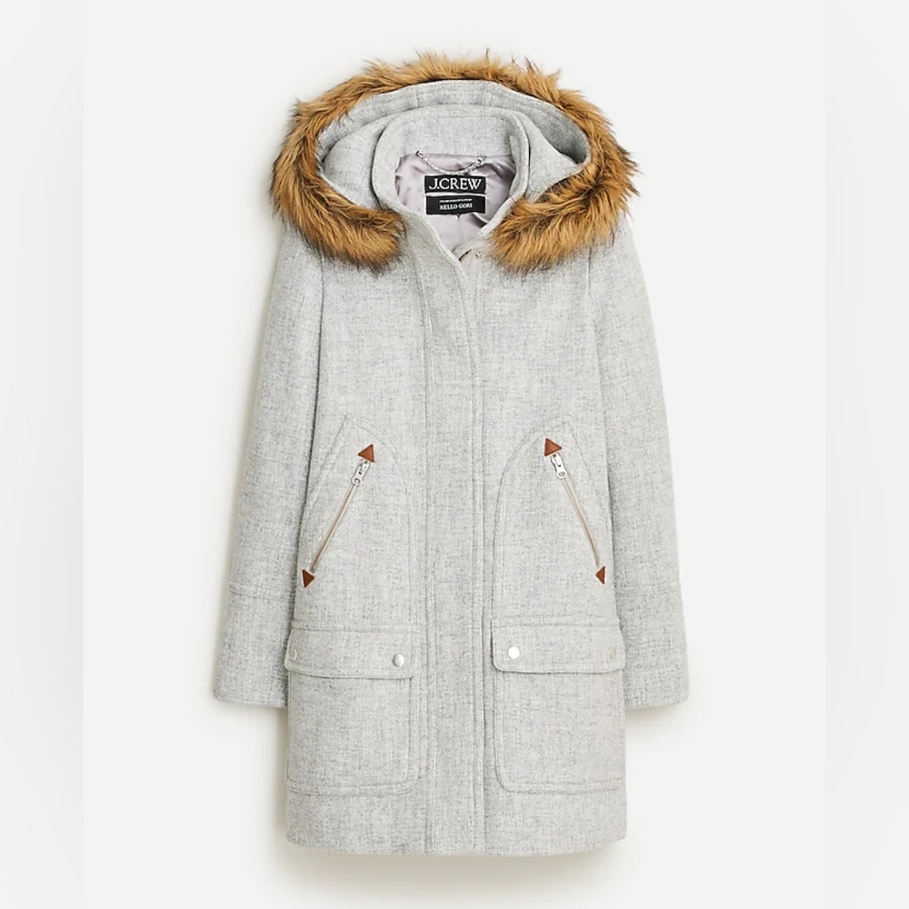 J.Crew Petite Chateau Parka in Italian stadium-cloth. Heather Dusk. 12P